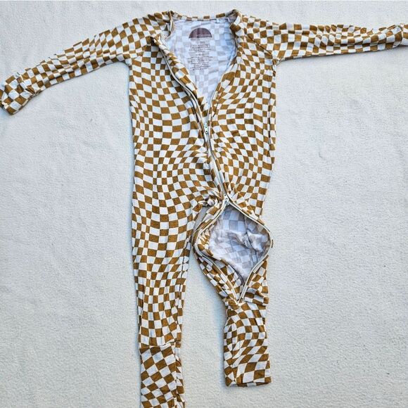 Brixton Phoenix Cream and Brown Wavy Checker Bamboo Zip Romper 12-18M - Picture 5 of 10